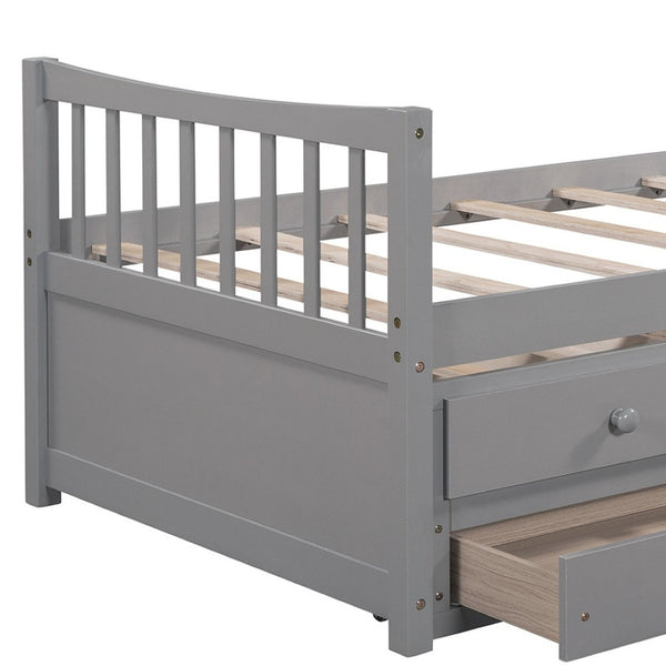 HomeRoots Gray Wood Twin Bed Frame with Under-Bed Drawers - Modern Design for Small Spaces & Bedrooms 602040