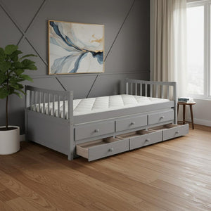 HomeRoots Gray Wood Twin Bed Frame with Under-Bed Drawers - Modern Design for Small Spaces & Bedrooms 602040