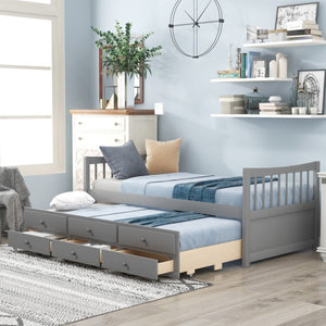 HomeRoots Gray Wood Twin Bed Frame with Under-Bed Drawers - Modern Design for Small Spaces & Bedrooms 602040