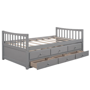 HomeRoots Gray Wood Twin Bed Frame with Under-Bed Drawers - Modern Design for Small Spaces & Bedrooms 602040