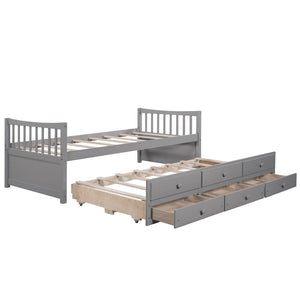 HomeRoots Gray Wood Twin Bed Frame with Under-Bed Drawers - Modern Design for Small Spaces & Bedrooms 602040
