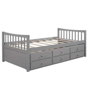 HomeRoots Gray Wood Twin Bed Frame with Under-Bed Drawers - Modern Design for Small Spaces & Bedrooms 602040