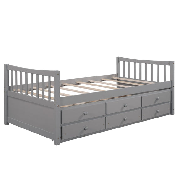 HomeRoots Gray Wood Twin Bed Frame with Under-Bed Drawers - Modern Design for Small Spaces & Bedrooms 602040