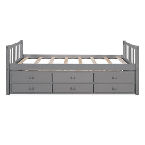 HomeRoots Gray Wood Twin Bed Frame with Under-Bed Drawers - Modern Design for Small Spaces & Bedrooms 602040
