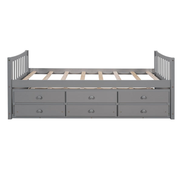 HomeRoots Gray Wood Twin Bed Frame with Under-Bed Drawers - Modern Design for Small Spaces & Bedrooms 602040
