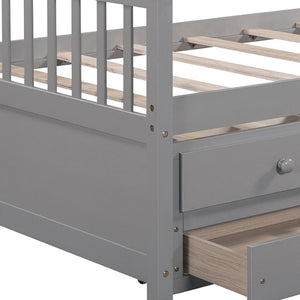 HomeRoots Gray Wood Twin Bed Frame with Under-Bed Drawers - Modern Design for Small Spaces & Bedrooms 602040