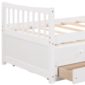 HomeRoots White Wood Twin Bed Frame with Under-Bed Storage Drawers - Stylish, Durable, Perfect for Small Spaces! 602041