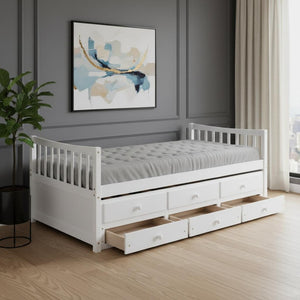 HomeRoots White Wood Twin Bed Frame with Under-Bed Storage Drawers - Stylish, Durable, Perfect for Small Spaces! 602041
