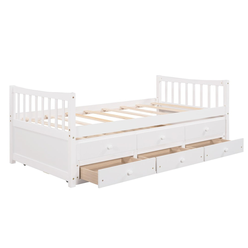 HomeRoots White Wood Twin Bed Frame with Under-Bed Storage Drawers - Stylish, Durable, Perfect for Small Spaces! 602041