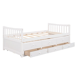 HomeRoots White Wood Twin Bed Frame with Under-Bed Storage Drawers - Stylish, Durable, Perfect for Small Spaces! 602041