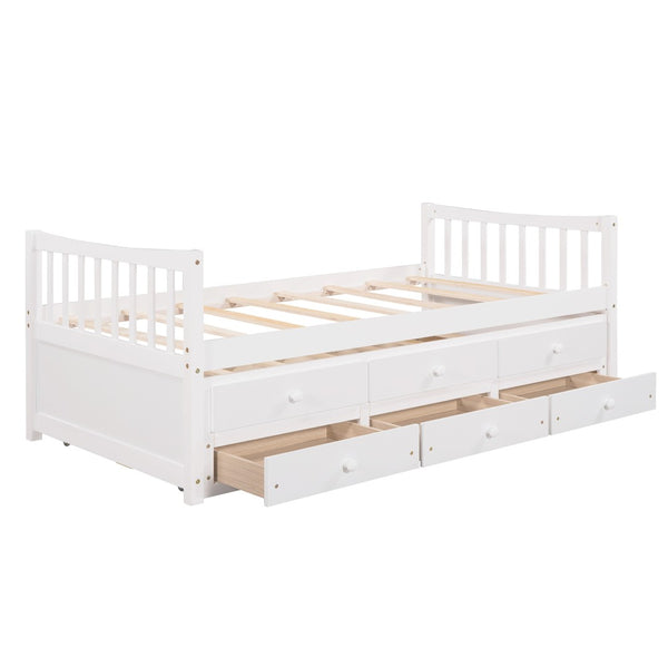 HomeRoots White Wood Twin Bed Frame with Under-Bed Storage Drawers - Stylish, Durable, Perfect for Small Spaces! 602041