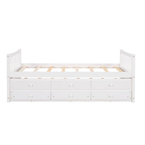 HomeRoots White Wood Twin Bed Frame with Under-Bed Storage Drawers - Stylish, Durable, Perfect for Small Spaces! 602041