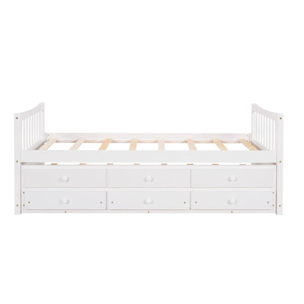 HomeRoots White Wood Twin Bed Frame with Under-Bed Storage Drawers - Stylish, Durable, Perfect for Small Spaces! 602041