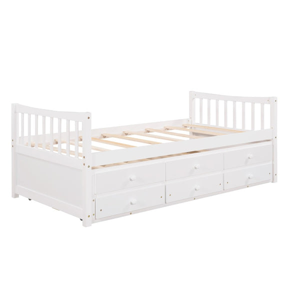 HomeRoots White Wood Twin Bed Frame with Under-Bed Storage Drawers - Stylish, Durable, Perfect for Small Spaces! 602041