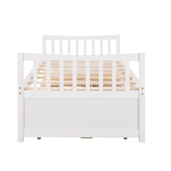 HomeRoots White Wood Twin Bed Frame with Under-Bed Storage Drawers - Stylish, Durable, Perfect for Small Spaces! 602041