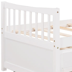HomeRoots White Wood Twin Bed Frame with Under-Bed Storage Drawers - Stylish, Durable, Perfect for Small Spaces! 602041