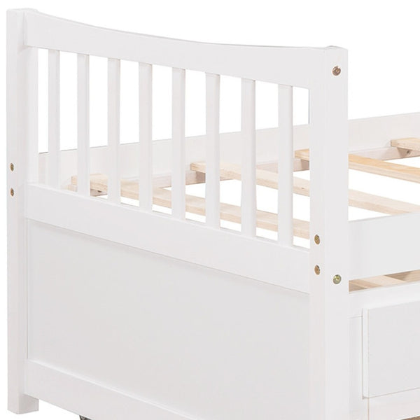 HomeRoots White Wood Twin Bed Frame with Under-Bed Storage Drawers - Stylish, Durable, Perfect for Small Spaces! 602041