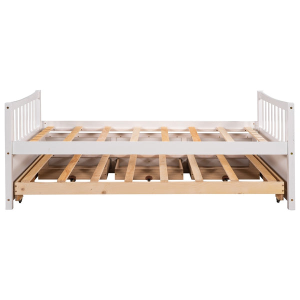 HomeRoots White Wood Twin Bed Frame with Under-Bed Storage Drawers - Stylish, Durable, Perfect for Small Spaces! 602041