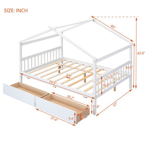 HomeRoots White Wood Full Canopy Bed Frame with Drawers - Stylish Storage & Support for Cozy Bedrooms 602043