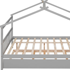 HomeRoots Gray Wood Full House Bed with Trundle - Modern Design, Space-Saving, Durable & Stylish Sleep Solution 602045