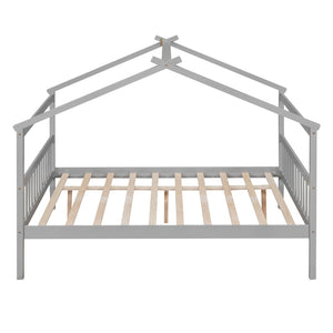 HomeRoots Gray Wood Full House Bed with Trundle - Modern Design, Space-Saving, Durable & Stylish Sleep Solution 602045