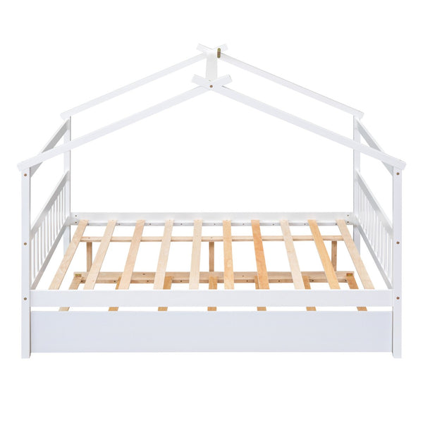 HomeRoots White Wood Full Canopy Bed Frame with Trundle – Stylish, Durable, and Perfect for Any Bedroom Decor 602046