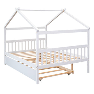 HomeRoots White Wood Full Canopy Bed Frame with Trundle – Stylish, Durable, and Perfect for Any Bedroom Decor 602046