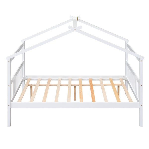 HomeRoots White Wood Full Canopy Bed Frame with Trundle – Stylish, Durable, and Perfect for Any Bedroom Decor 602046