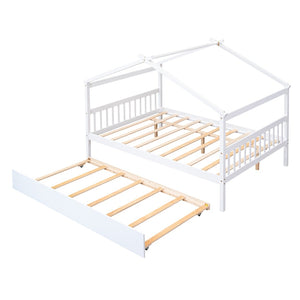 HomeRoots White Wood Full Canopy Bed Frame with Trundle – Stylish, Durable, and Perfect for Any Bedroom Decor 602046