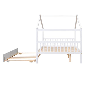 HomeRoots White Wood Full Canopy Bed Frame with Trundle – Stylish, Durable, and Perfect for Any Bedroom Decor 602046