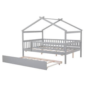 HomeRoots Gray Wood Full Canopy Bed Frame with Trundle - Stylish, Durable, Modern Design for Versatile Sleep Solutions 602048
