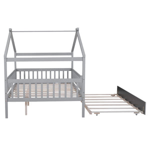 HomeRoots Gray Wood Full Canopy Bed Frame with Trundle - Stylish, Durable, Modern Design for Versatile Sleep Solutions 602048