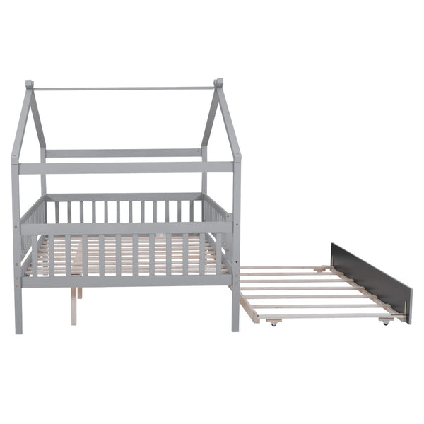 HomeRoots Gray Wood Full Canopy Bed Frame with Trundle - Stylish, Durable, Modern Design for Versatile Sleep Solutions 602048
