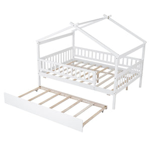 HomeRoots White Wood Full Canopy Bed Frame with Trundle - Stylish, Sturdy Design for Ultimate Bedroom Comfort 602049