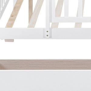 HomeRoots White Wood Full Canopy Bed Frame with Built-In Drawers for Stylish Storage & Modern Comfort 602052