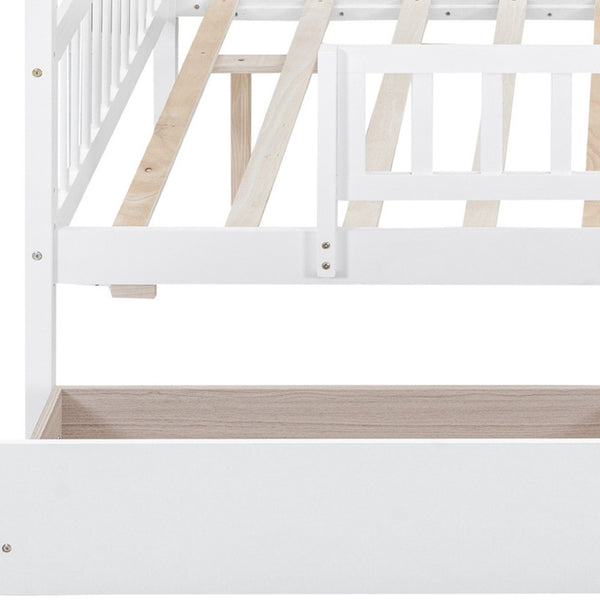 HomeRoots White Wood Full Canopy Bed Frame with Built-In Drawers for Stylish Storage & Modern Comfort 602052
