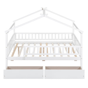 HomeRoots White Wood Full Canopy Bed Frame with Built-In Drawers for Stylish Storage & Modern Comfort 602052