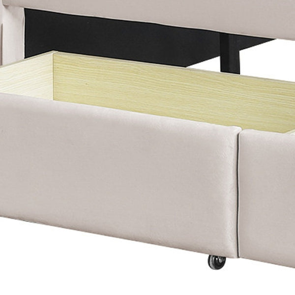 HomeRoots Beige Upholstered Twin Bed Frame with Built-In Storage Drawers for Stylish Space-Saving Solutions 602054
