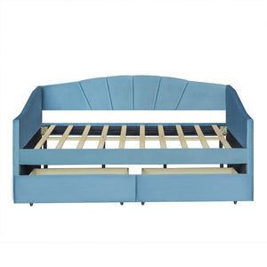 HomeRoots Blue Upholstered Twin Bed Frame with Underbed Drawers – Modern Comfort Meets Smart Storage Solutions 602055