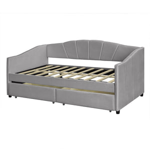 HomeRoots Gray Upholstered Twin Bed Frame with Storage Drawers - Stylish, Modern Design for Small Spaces 602056