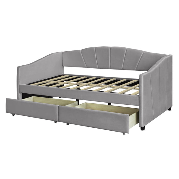 HomeRoots Gray Upholstered Twin Bed Frame with Storage Drawers - Stylish, Modern Design for Small Spaces 602056