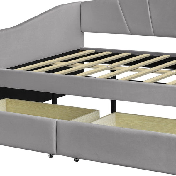 HomeRoots Gray Upholstered Twin Bed Frame with Storage Drawers - Stylish, Modern Design for Small Spaces 602056