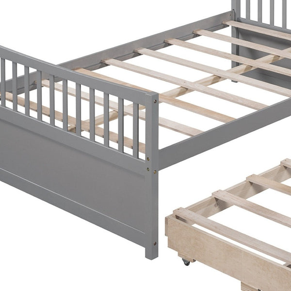 HomeRoots Gray Wood Full Bed Frame with Trundle & Drawers - Stylish Storage Solution for Modern Bedrooms 602057