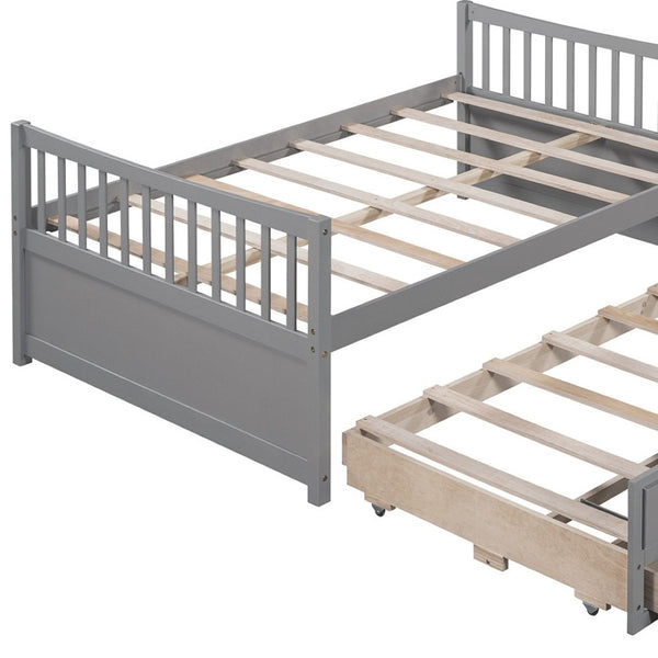 HomeRoots Gray Wood Full Bed Frame with Trundle & Drawers - Stylish Storage Solution for Modern Bedrooms 602057