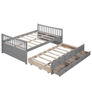 HomeRoots Gray Wood Full Bed Frame with Trundle & Drawers - Stylish Storage Solution for Modern Bedrooms 602057