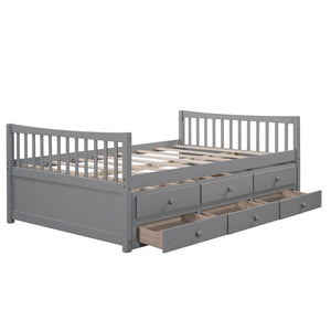 HomeRoots Gray Wood Full Bed Frame with Trundle & Drawers - Stylish Storage Solution for Modern Bedrooms 602057