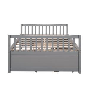 HomeRoots Gray Wood Full Bed Frame with Trundle & Drawers - Stylish Storage Solution for Modern Bedrooms 602057