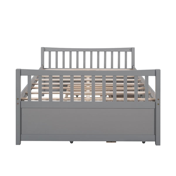 HomeRoots Gray Wood Full Bed Frame with Trundle & Drawers - Stylish Storage Solution for Modern Bedrooms 602057