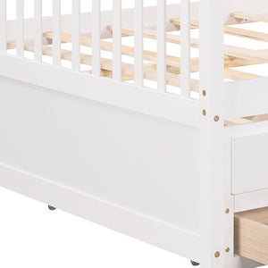 HomeRoots White Wood Full Bed Frame with Trundle & Storage Drawers - Stylish, Durable, and Space-Saving Design! 602058