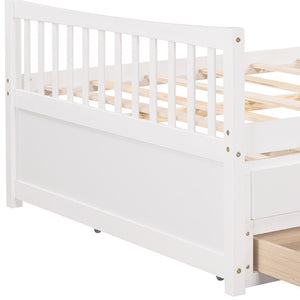 HomeRoots White Wood Full Bed Frame with Trundle & Storage Drawers - Stylish, Durable, and Space-Saving Design! 602058